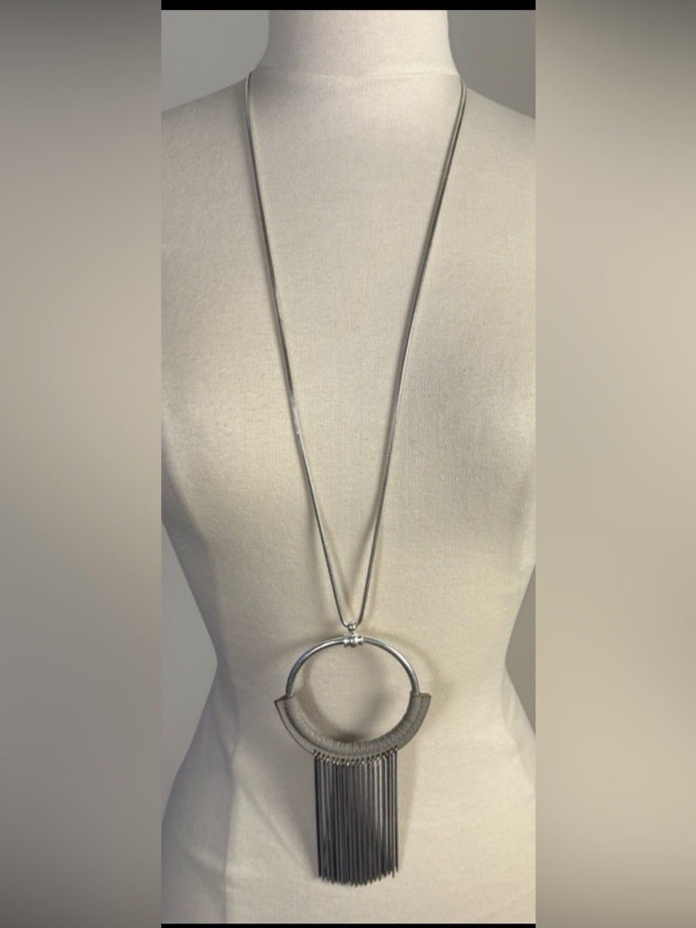 Sweet Lola Long Silver Tone Tassel Necklace Boho Statement Circle Fringe Pendant